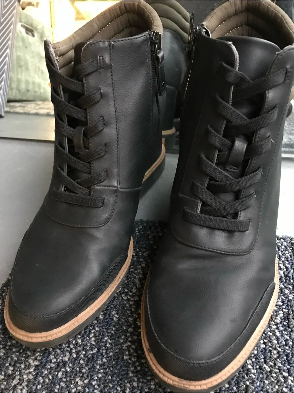 Dr. Scholl's Black Wedge Sneaker Boot with Olive Collar